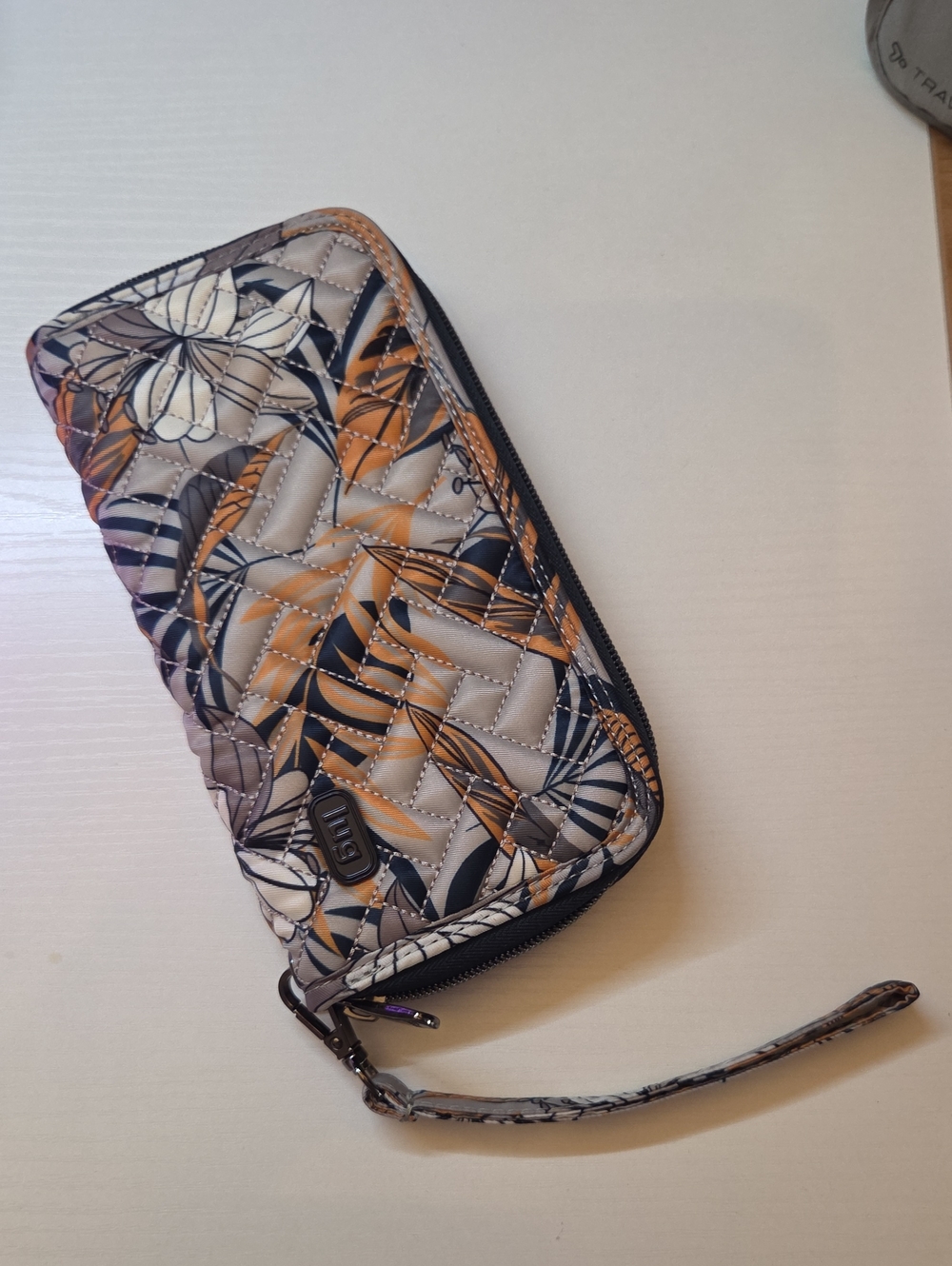 Lug Quilted Floral Zip Wristlet Wallet - Beige & Orange